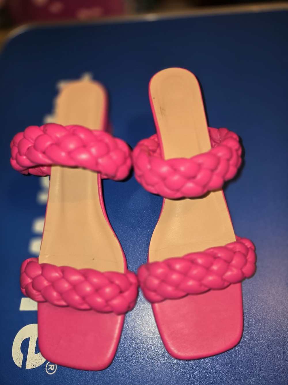 Braided Double-Strap Pink Slide Sandals